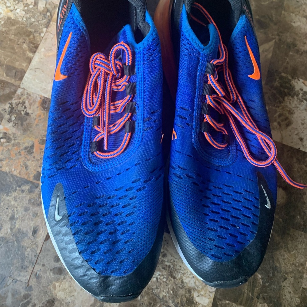 Blue and orange sneakers